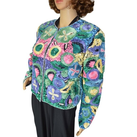 NWT Avant Garde Pastel Silk Ribbon Boxy Bolero Jacket Vintage 1990s Women Small - Picture 3 of 9